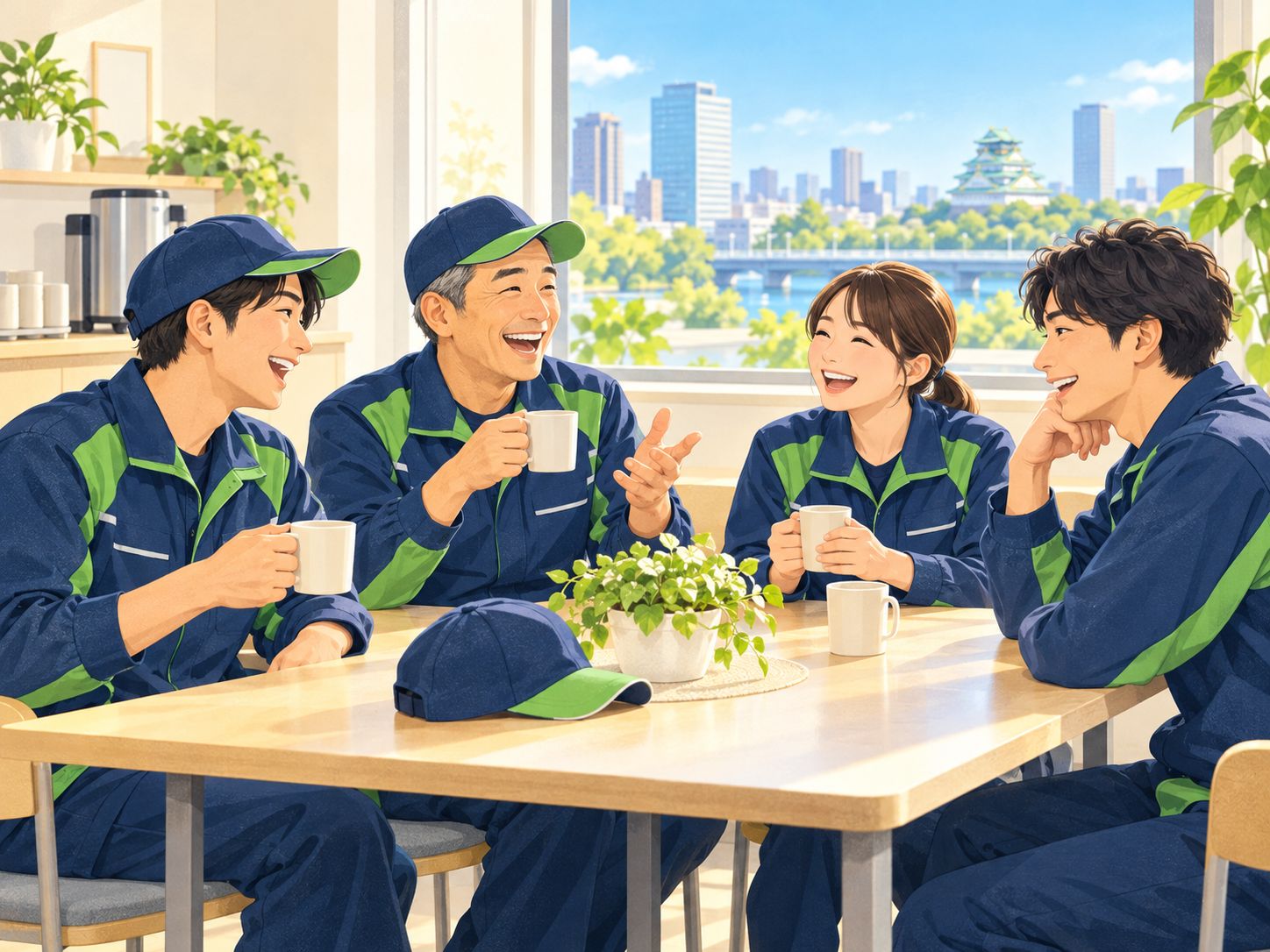 休憩室で談笑するドライバー仲間(イラスト)